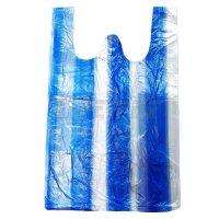 T-shirt bag 4K, 250+120x450 mm, blue+white, in block